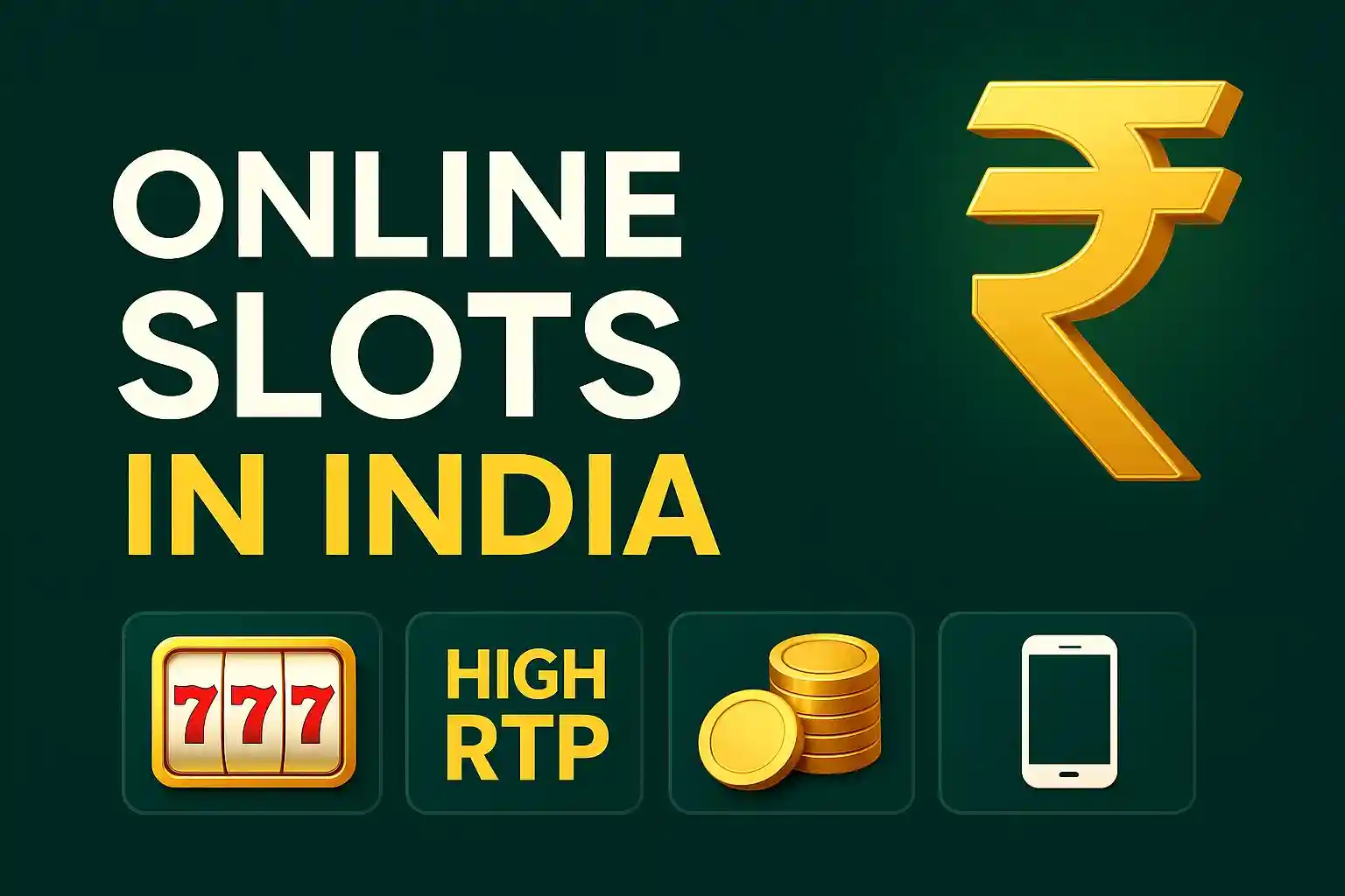 Online slots in India banner with rupee icon, high RTP and mobile play